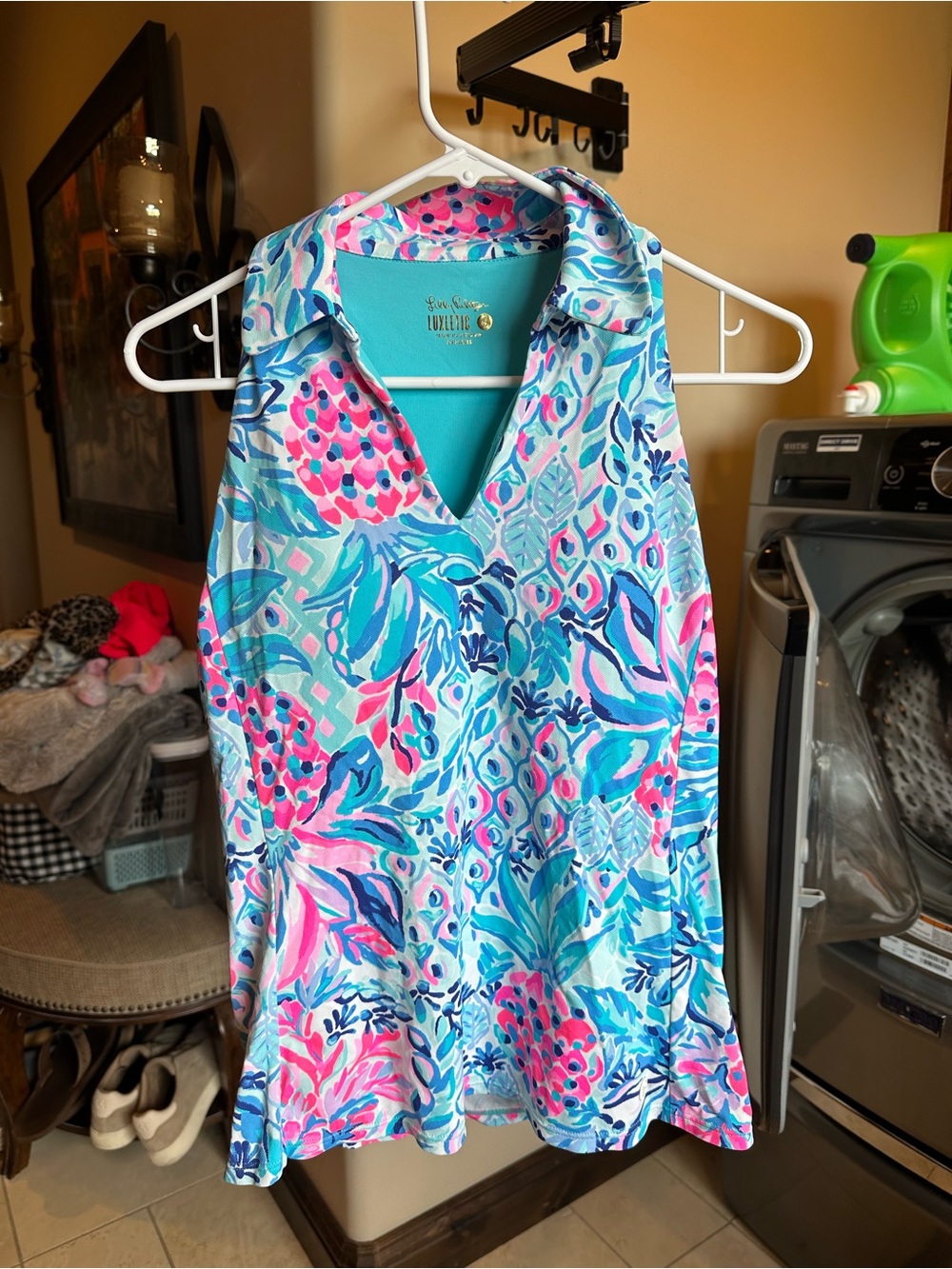 Lilly Pulitzer Aqua Pink Blue Sleeveless V-Neck Tank